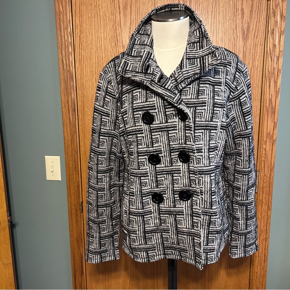Keren Hart Wool Jacket Women Medium‎ Black/White Retro Feel Double Breasted